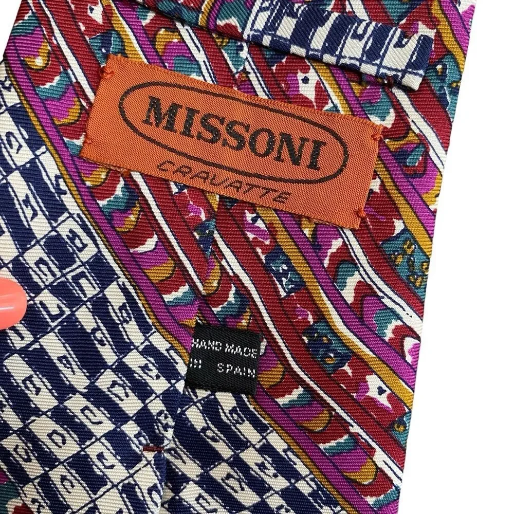 Missoni Men’s 100% Silk Neck Tie Bold Multicolor Geo‎ Abstract Print Handmade